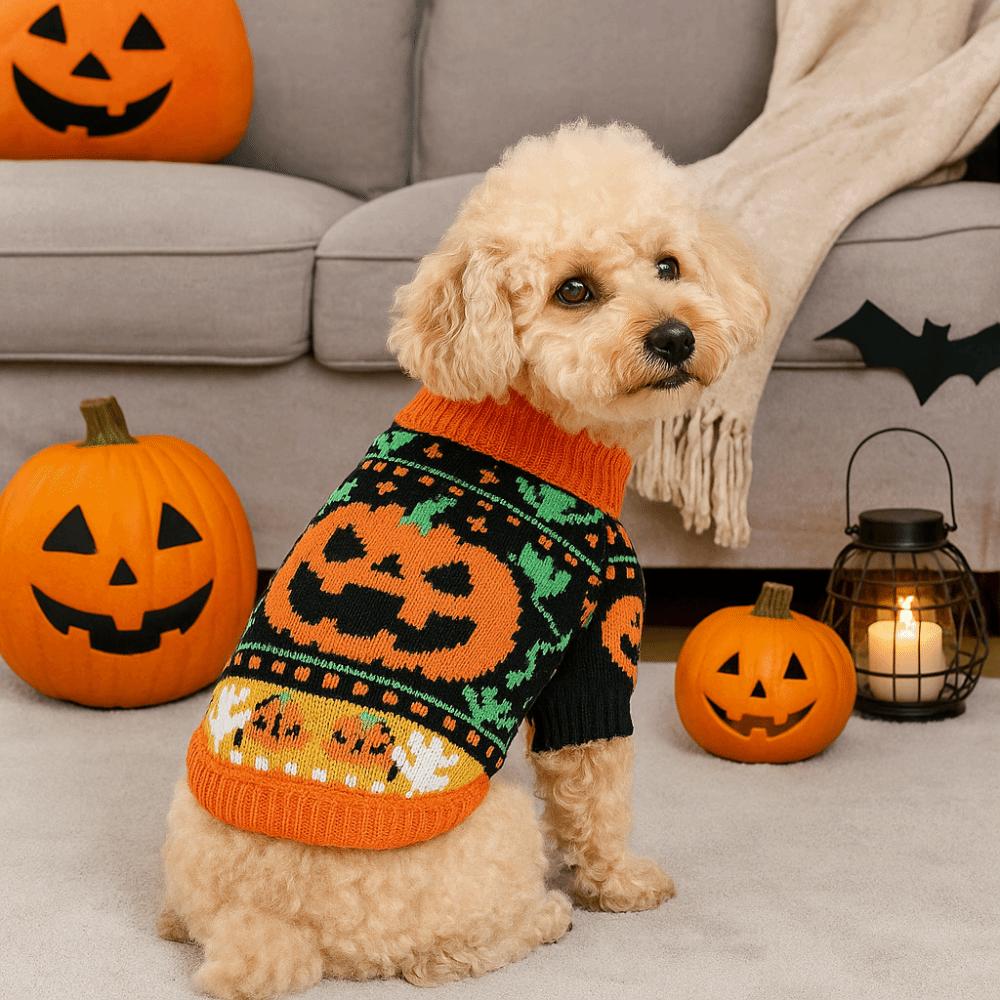 Turtleneck Design Halloween Dog Sweater Warm Pumpkin Costume Dog Knitwear Soft Comfortable Pumpkin Pet Sweater Cat Costume