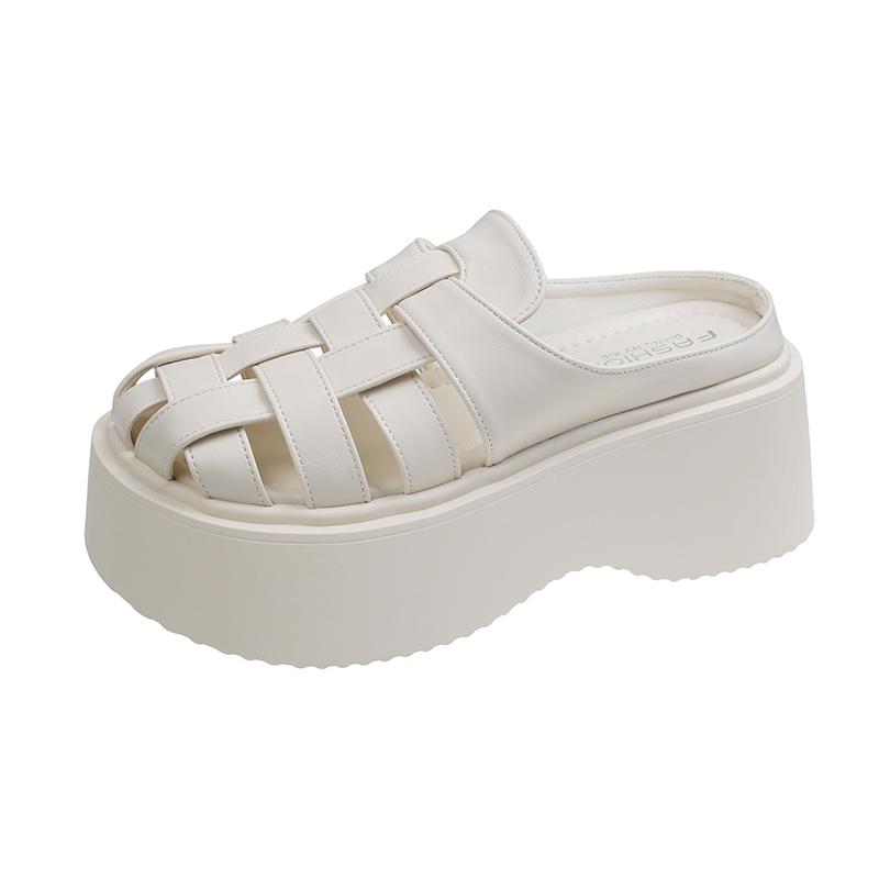 Fashion French Woven Shoes Baotou Slippers Women's Spring and Summer New Fashion Roman Style Thick-soled Hollow Breathable Slippers