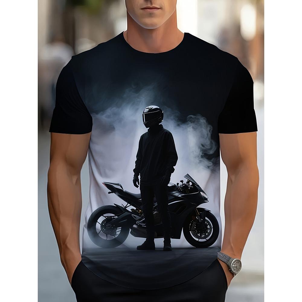 3D Motorcycle Printed Men's Casual Short-sleeved Shirt Urban Street Style Men's Fashionable T-shirt Street Sports Casual T-shirt