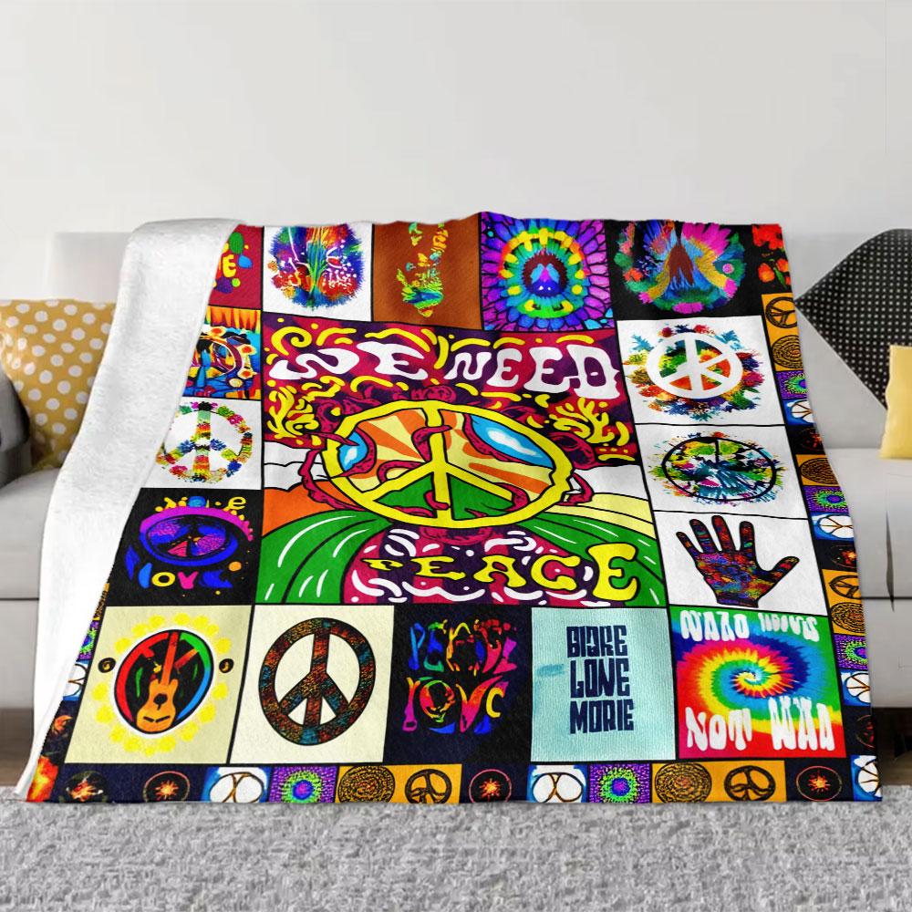 Psychedelic Peace & Love Tie-Dye Throw Blanket - 1960s Counterculture Aesthetic, Vibrant Neon Colors, Perfect for Boho Decor, Pe