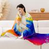 1pc Volleyball Print Fleece Blanket - Plush High-GSM All-Season Soft Bedspread with Turquoise Yellow Pink Blue Watercolor Volley