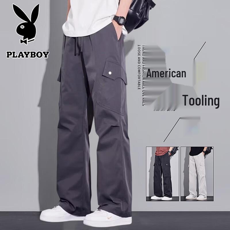 PLAYBOY Men's Loose Straight Fit Casual Cargo Pants