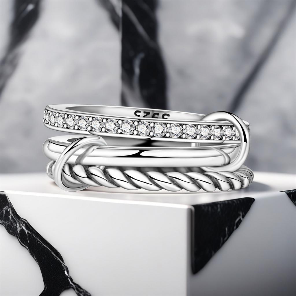 925 Silver Three-Ring Stackable Ring for Women Simple Fashion Design Fine Jewelry Perfect for Birthday Party Gift