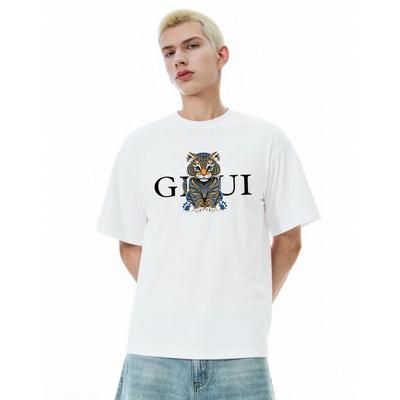 Camiseta estampada com padrão de tigre corte solto unissex casual diária versátil top de manga curta tendência