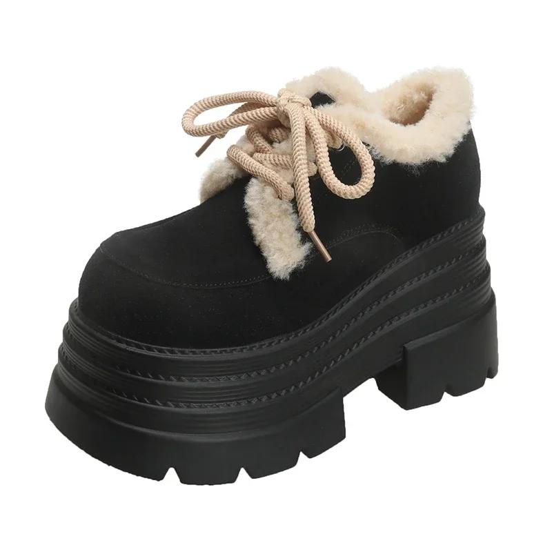 

Мода 10СМ Новые Зимние Женские Теплые Хлопковые Снежные Ботинки 2025 Модные Кроссовки на Высокой Платформе Толстый Каблук Замшевая Кожа Женские Плюшевые Туфли 37 чёрный