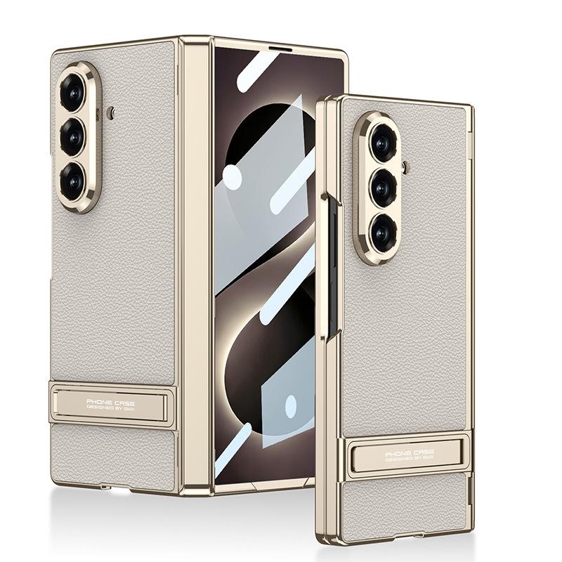 Samsung Z Fold8Ultra Mobile Phone Case Magnetic Hinge Electroplated Triumph Leather Bracket Light Luxury Protective Case