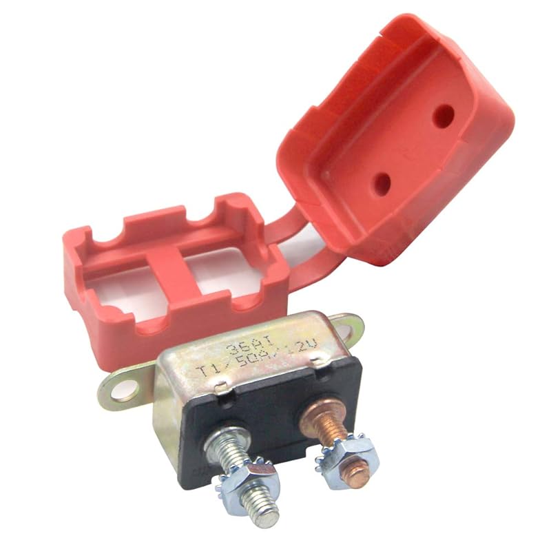 12V 50A Circuit Breaker Automatic Reset For Automotive RV Marine Boat With Protective Red Boot Cover