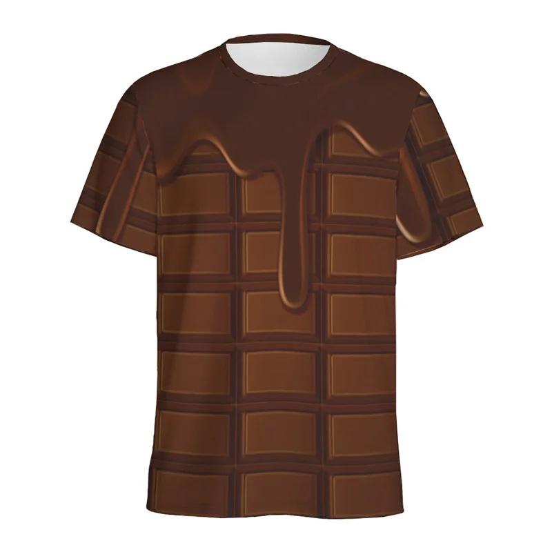 Men Kids Cartoon Cheese Chocolate Pattern T-shirt 3D Printed Summer Loose Short Sleeve Top Street Round-Neck Tee