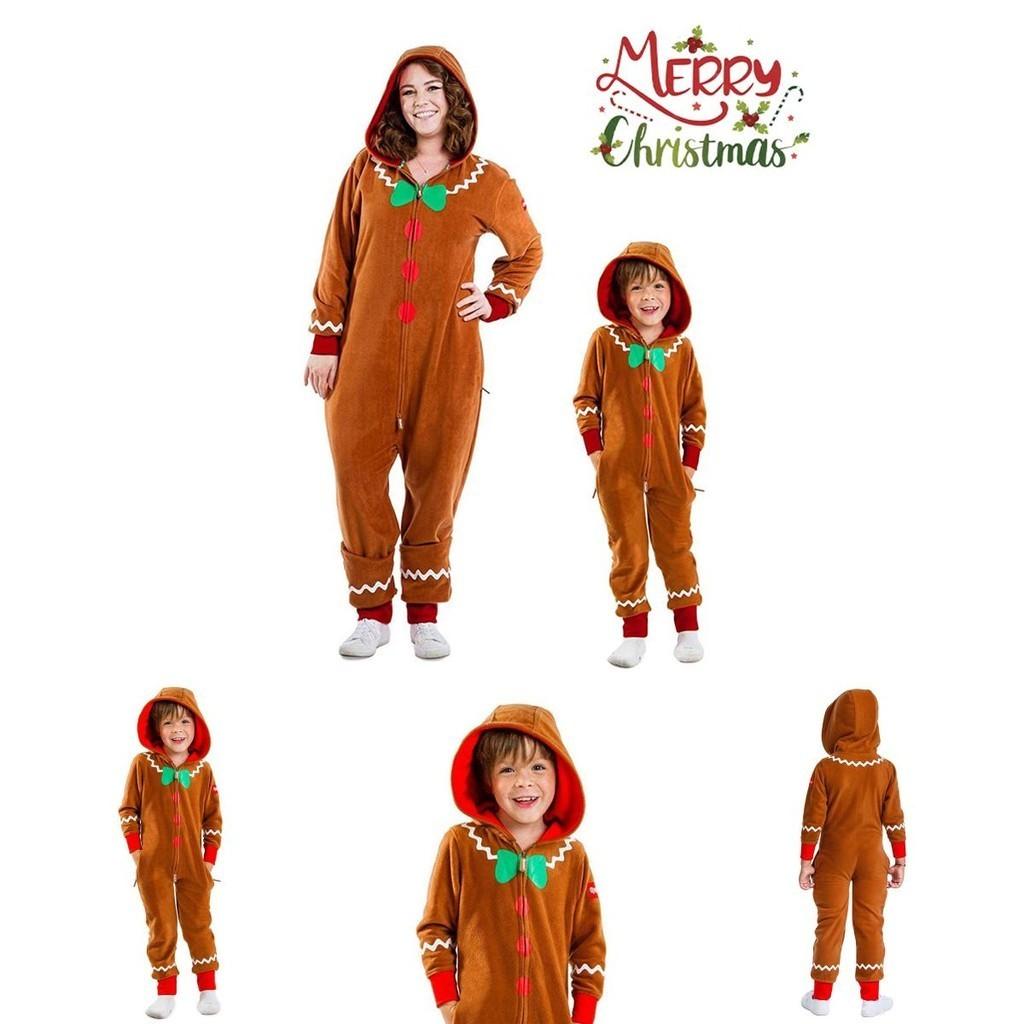 Christmas Gingerbread Man Cosplay Costume Kids Adult Hooded Jumpsuits