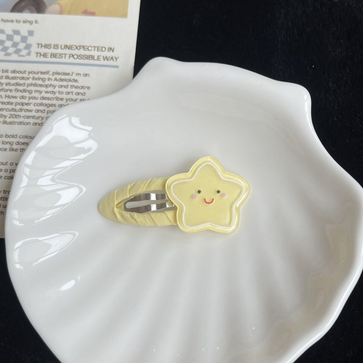 Cream Yellow Star Fabric Hair Clips - Cute Non-Metallic Star-Shaped Accessories for Girls Bangs
