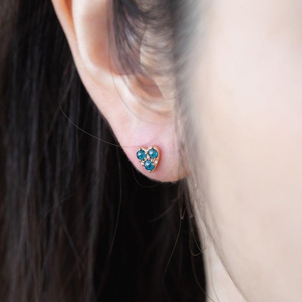 [14K] Diamond Piercing Yellow Blue Rough Diamond Earrings Heart Piercing