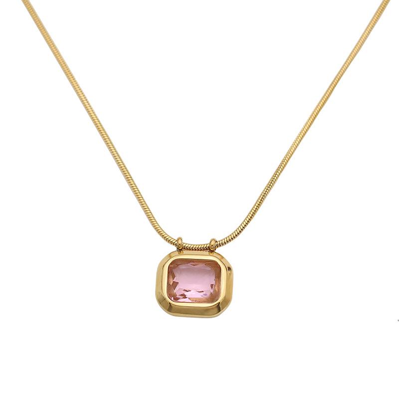 Accessories French Vintage Geometric Sugar Cube Zircon Pendant Necklace Women'S 18K Gold Stainless Steel Clavicle Chain