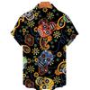 Kurzarm Hawaiihemd 1D-Druck Rosen- und Totenkopfmuster bequemes trendiges Oberteil