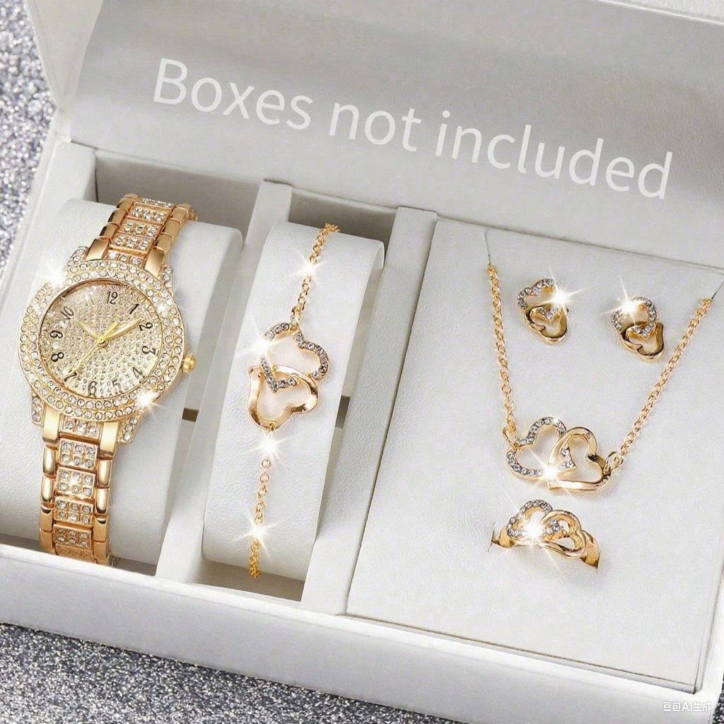 6PCS/Set Luxury Women Gold Watch Fashion Ladies Quartz Diamond Wristwatch Elegant Female Bracelet Watches Set Reloj Mujer