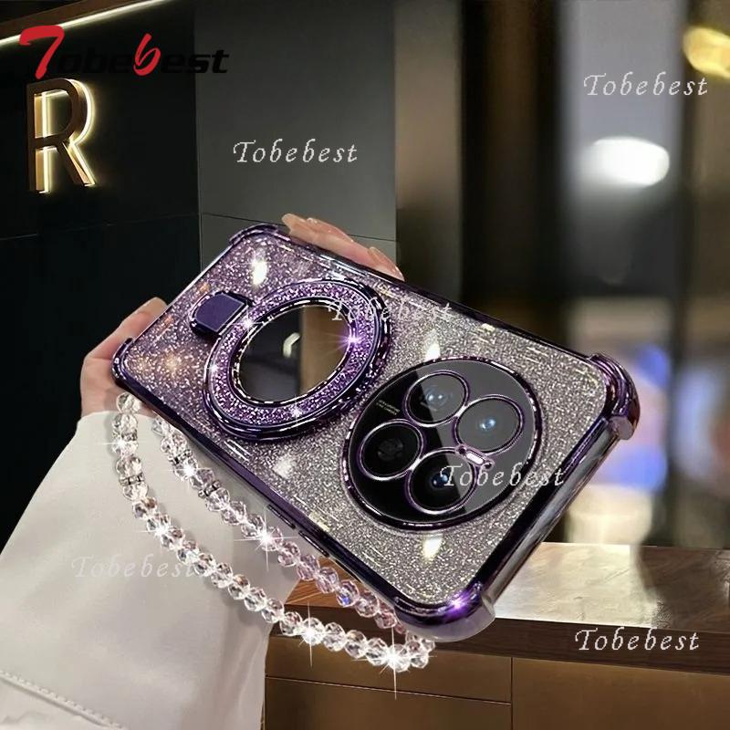 Pro Huawei Mate 70 60 50 40 30 Pro Pouzdro Třpytivé Nárazuvzdorné Pokovování zrcadlové Magnetický Držák Telefonu Náramek Kryt