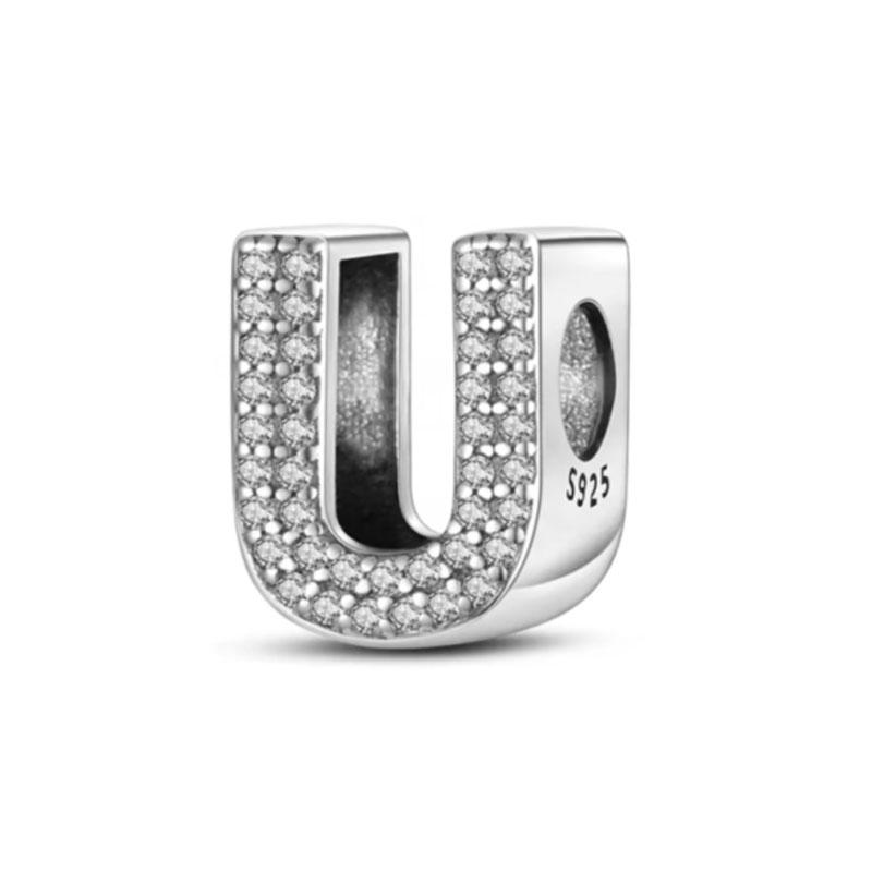 Classics Copper Shiny Zircon English Alphabet Beads Pendant Piece Charms Ideal For Original Fashion Bracelet Jewelry Piece Women Gift