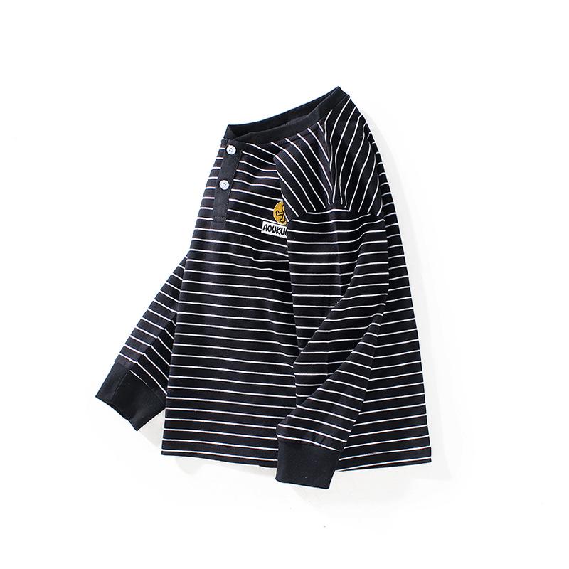 Korean Style Boys' Striped Stand-up Collar Long Sleeve T-shirt - Spring/Autumn Collection