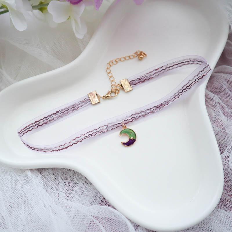 Purple Choker Necklace for Women Fashion Pearl Lace Butterfly Daisy Flower Heart Moon Clavicle Jewelry Accessory Ideal Gift