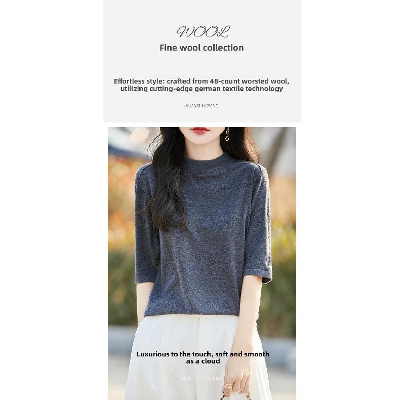 Half-high Round Neck Knit Short-sleeve Top, 2026 Spring-summer New Women's Solid Color Pullover Base Shirt