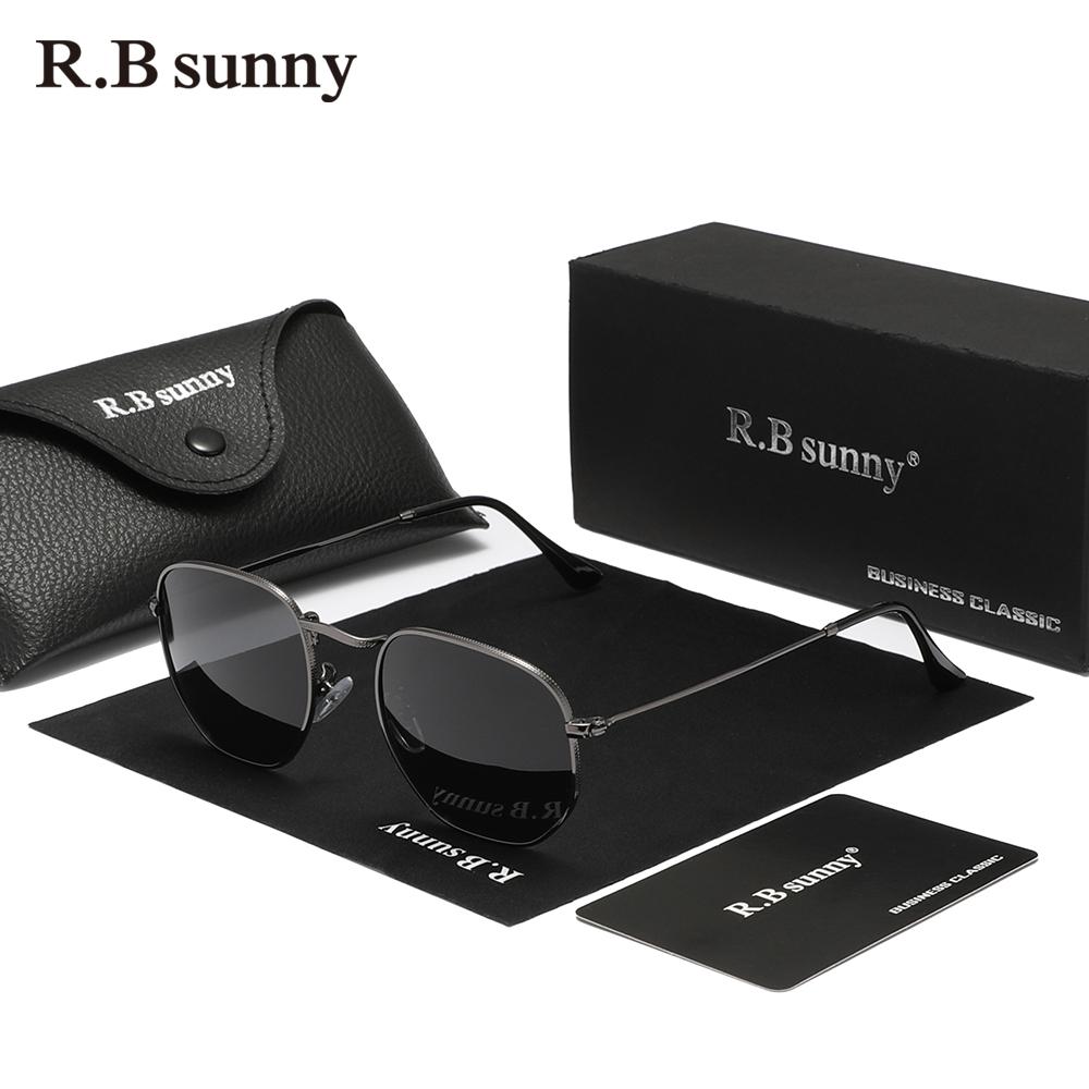 RBsunny Classical Polarized Sunglasses Men Hexagon Retro Glasses Stainless Steel Women UV400 Square Polygon Mirror Lens Eyewear