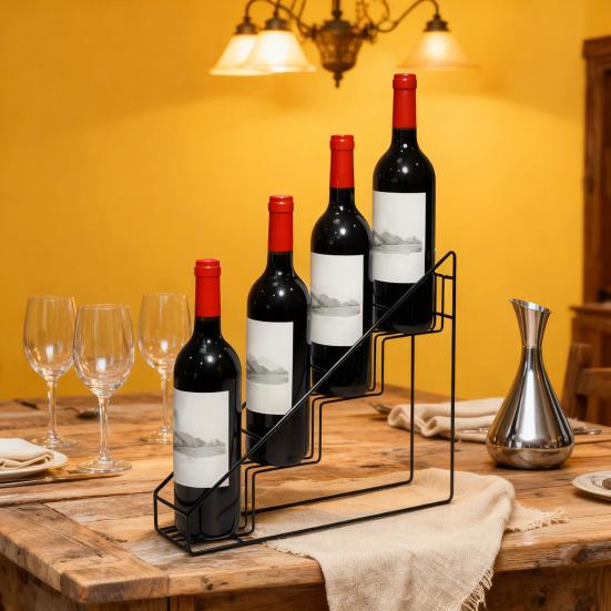 Yousheng Tiered Wine Rack Trapezoidal Step Design Metal Storage Shelf 4-Bottle Holder Kitchen Organizer Coffee Syrup Container Rack