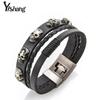 Accessories New Button Leather Jewelry Retro Stainless Steel Skull Braided Cowhide Bracelet Men