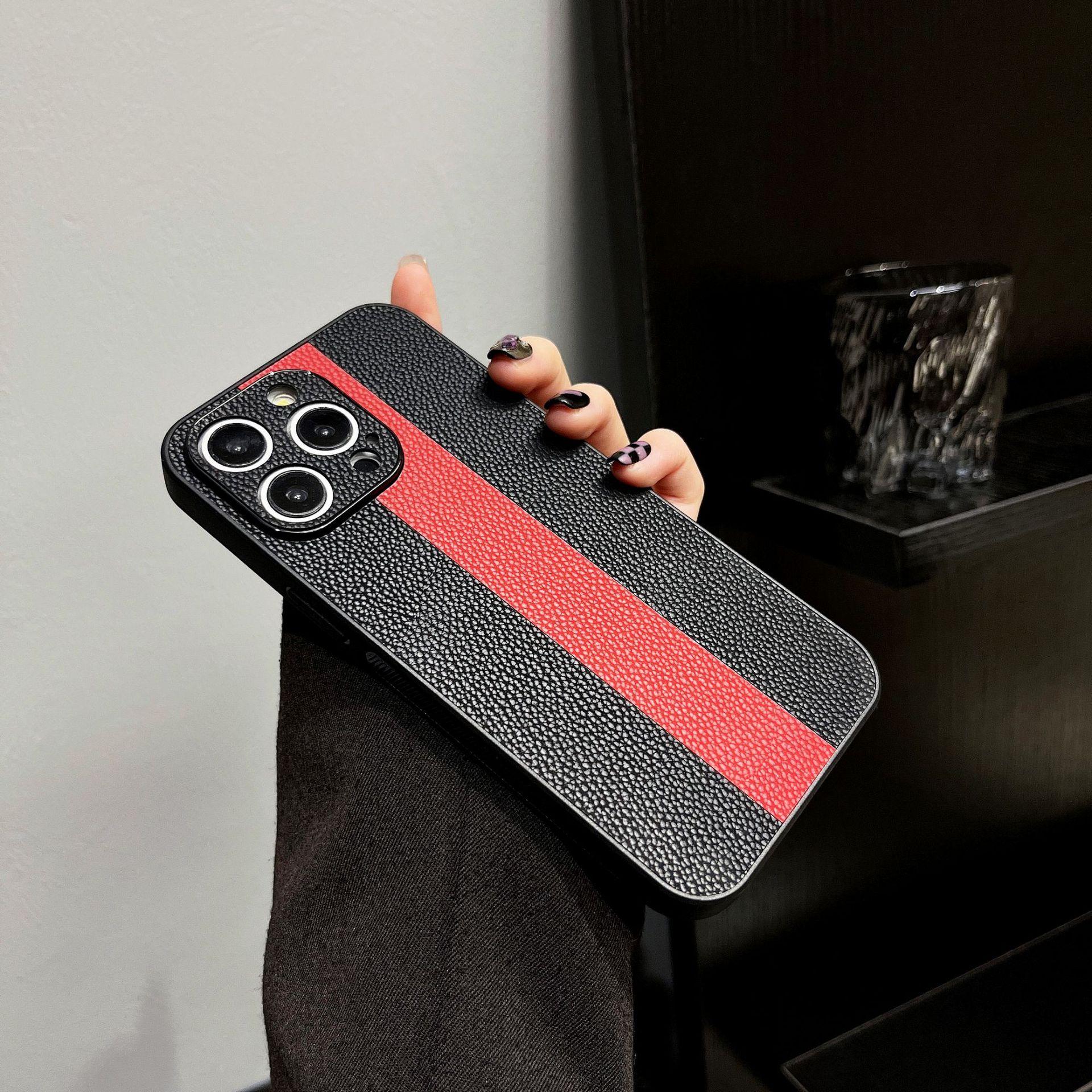 

Applicable To Apple 15promax Color-blocking Lambskin Mobile Phone Case IPhone 14 Creative Leather 13 Protection Case Apple XSMAX