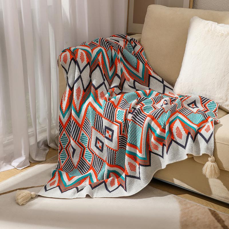 Boho Breeze Acrylic Throw Blanket Decorative Sofa Cover Blanket Thick Winter Small Bed Tail Throw Blanket Cozy Home Nap Blanket