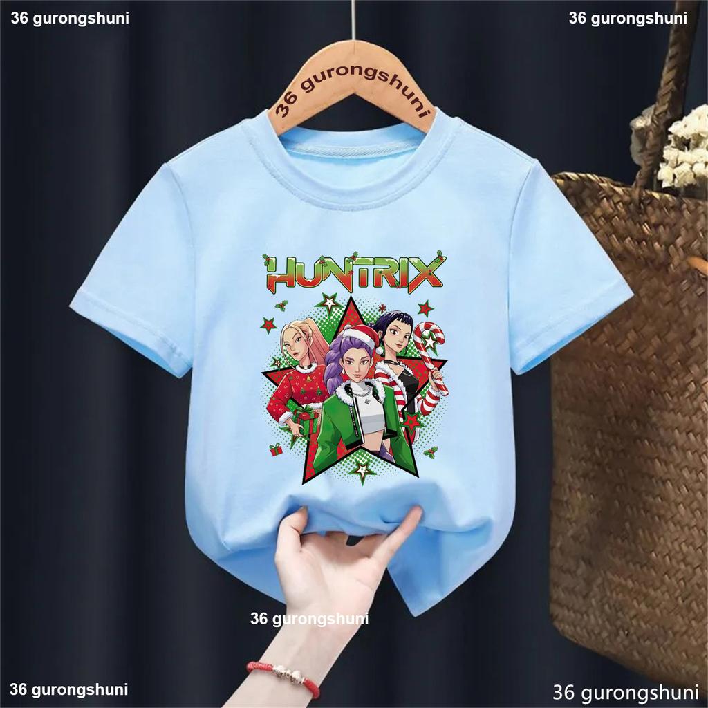 New Movie 'Ghostly Christmas Hunter' Graphic T-Shirt for Girls / Fashion Casual Short Sleeve Top for Holiday Parties