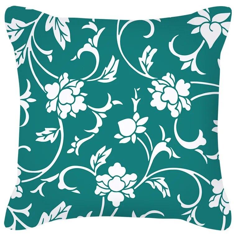Blue Green Flower Leaf Printed Pillowcase Stripe Geometric Sofa Cushion Cover Home Decor Throw