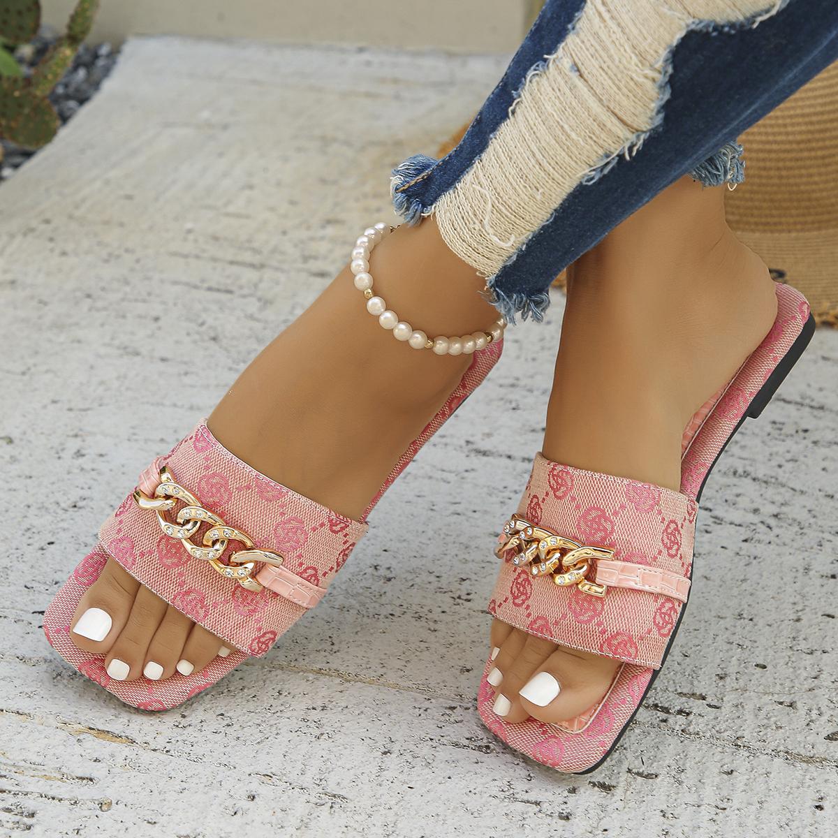Женские тапочки Металлическая пряжка Модные сандалии Летние уличные Вышитые тапочки Обувь — фото 4