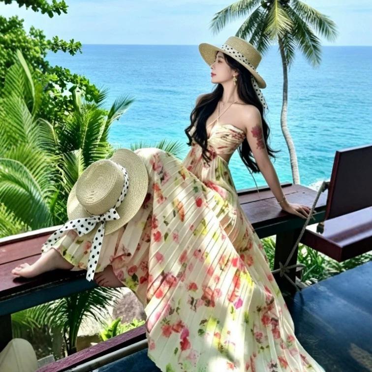French Holiday Dress Island Beautiful Beach Dress Sanya Seaside Ootd Wear with Dindal Dress Beach Dress