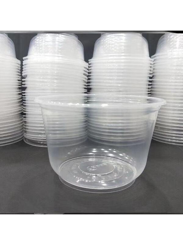 100-Pack Disposable Thickened Plastic Round Bowls with Lids