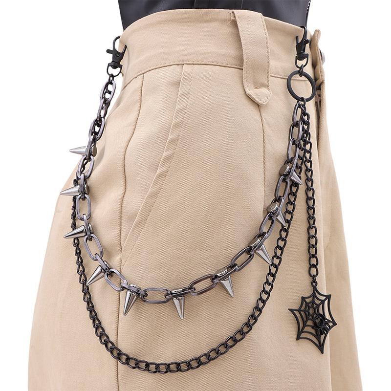 Fashion Versatile Punk Metal Pants Chain Hip Hop Spider Web Pendant Jeans Chain Multilayer Pants Decoration Waist Chains Gifts