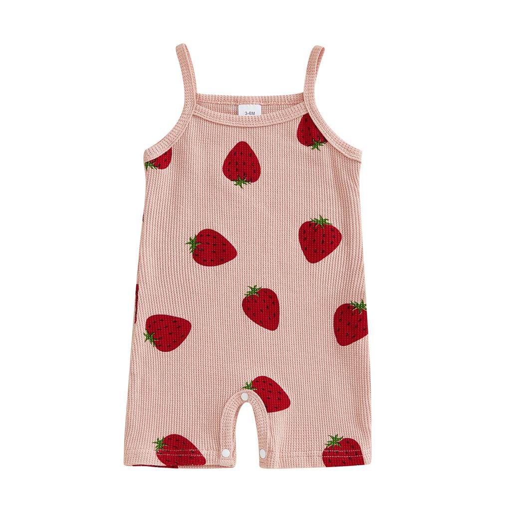 Baby Kleinkind Mädchen Erdbeer Strampler Eckiger Ausschnitt Spaghetti Träger Body Niedliche Sommerkleidung