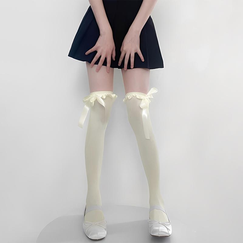 Sweet Girl Pure Desire Style Lace High Socks Bowknot Ribbon Long Knee Socks Stockings
