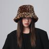Windproof Leopard Print Bucket Hat Korean Style Winter Warm Hat Fluffy Fisherman Caps  for Girls