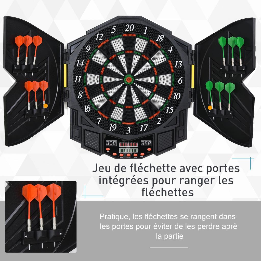 Electronic Dartboard, 27 Games, up to 8 Players, LED Lights, Black Speaker