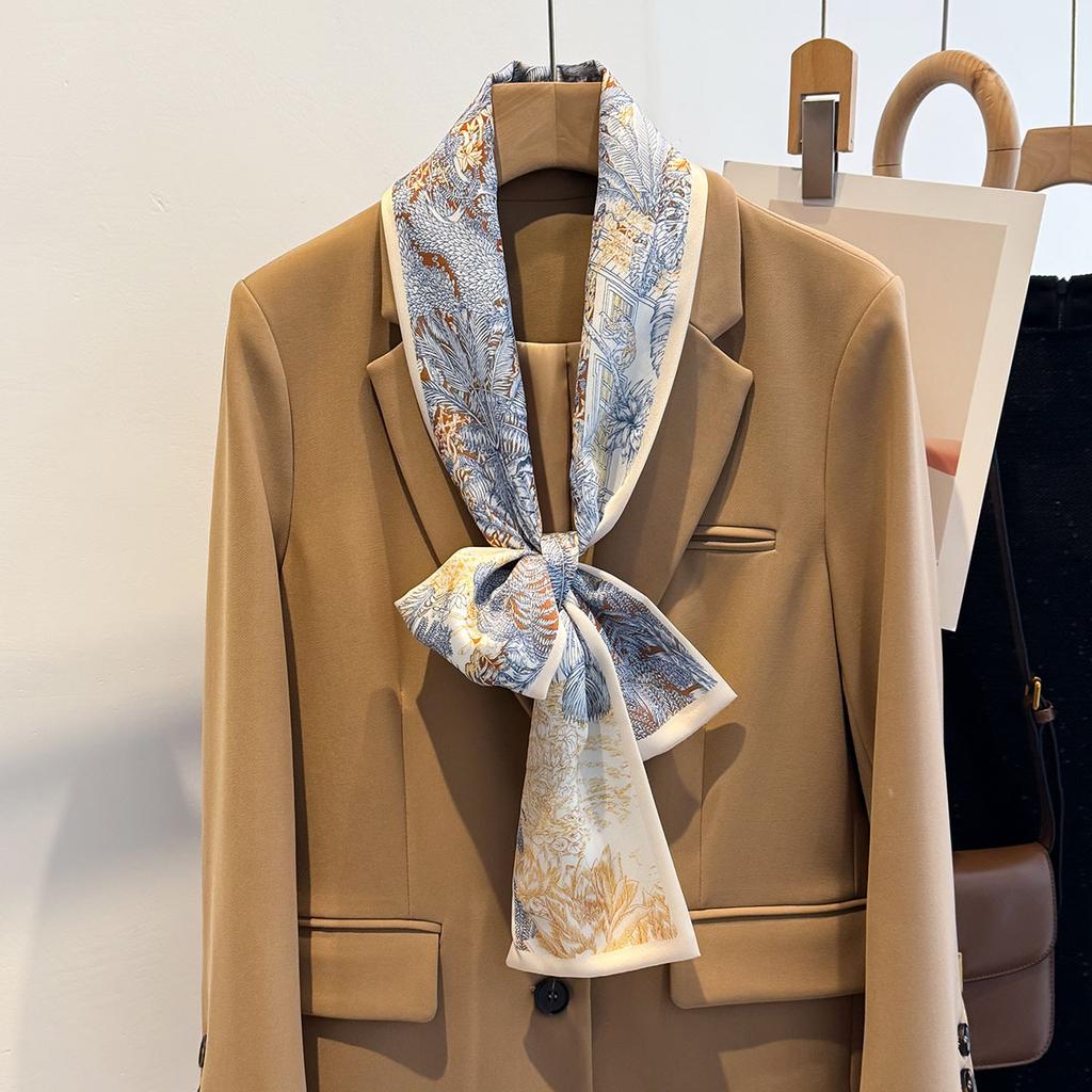 Korean Style Emulated Silk Scarf for Women with Shirt Suit Spring and Autumn Decorative Scarf Scarf Hair Strap
