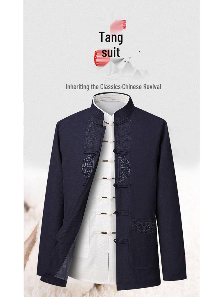 Men's Long-Sleeve Tang Suit Hanfu Set - Chinese Style Father's Birthday Outfit
