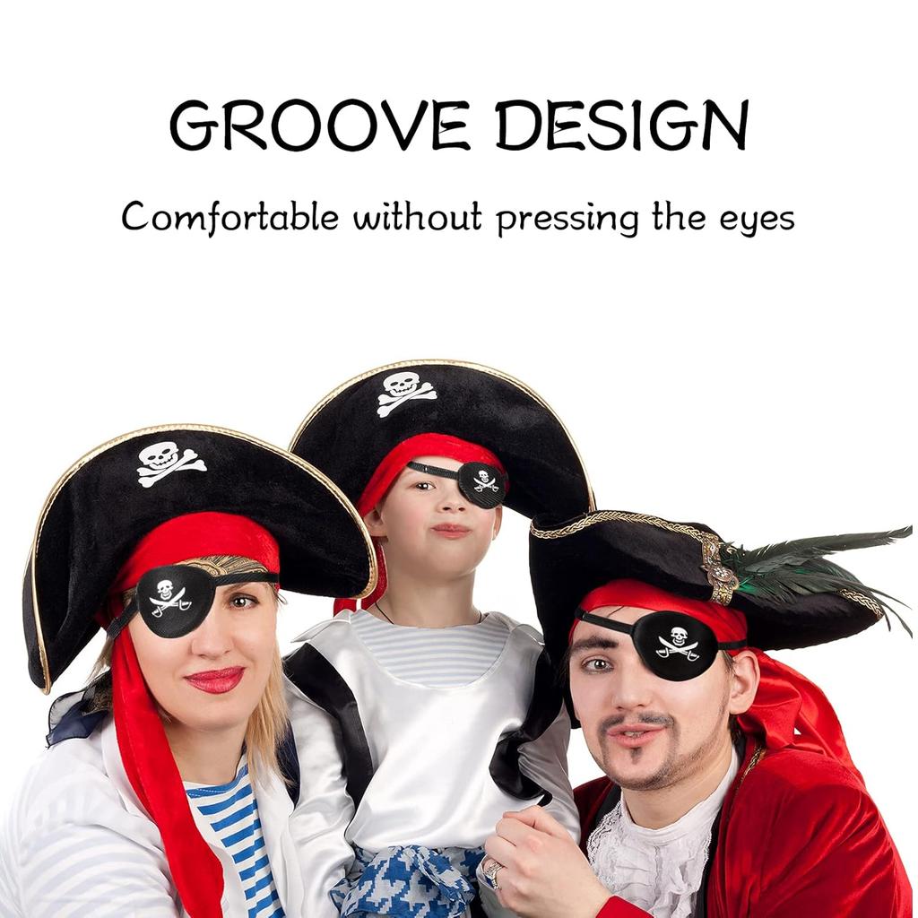 SATINIOR 6 Pieces Halloween Black Pirate Eye Patch One Eye Skull Captain Patch Adjustable 3D Costume for Adults Kids Carnival Christmas Party Favors