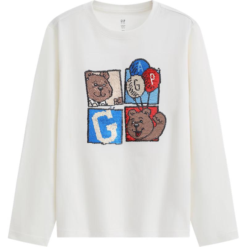 GAP Boys  2026 Spring Reversible Sequin Logo Cotton Long Sleeve T-Shirt 130 cm (8-9Y)