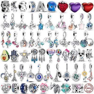 Fit Fashion Bracelets 925 Sterling Silver Chameleon Star Moon Charms Turtle Blue Eyes Beads DIY Jewelry Halloween Gift