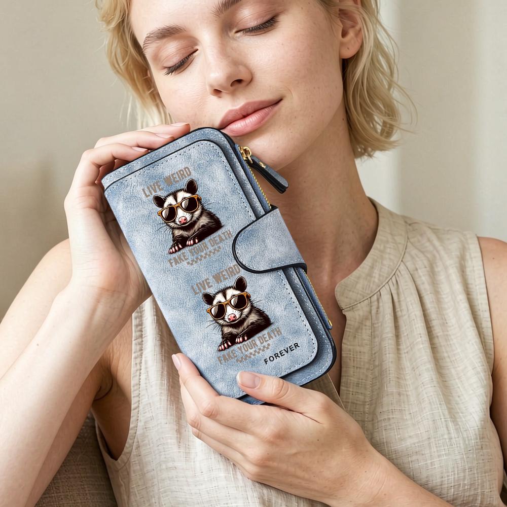 Cute Opossum Printed Long Wallet Fashion Casual Large Capacity PU Leather Credit Card Holder