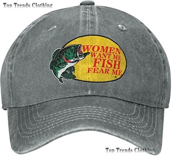 Custom Bass Fishing Unisexs Trucker Hat Mesh Cap Women Want Me Fish Fear Me Baseball Cap FisherUnisex Fish Gift for Hunting Fishing