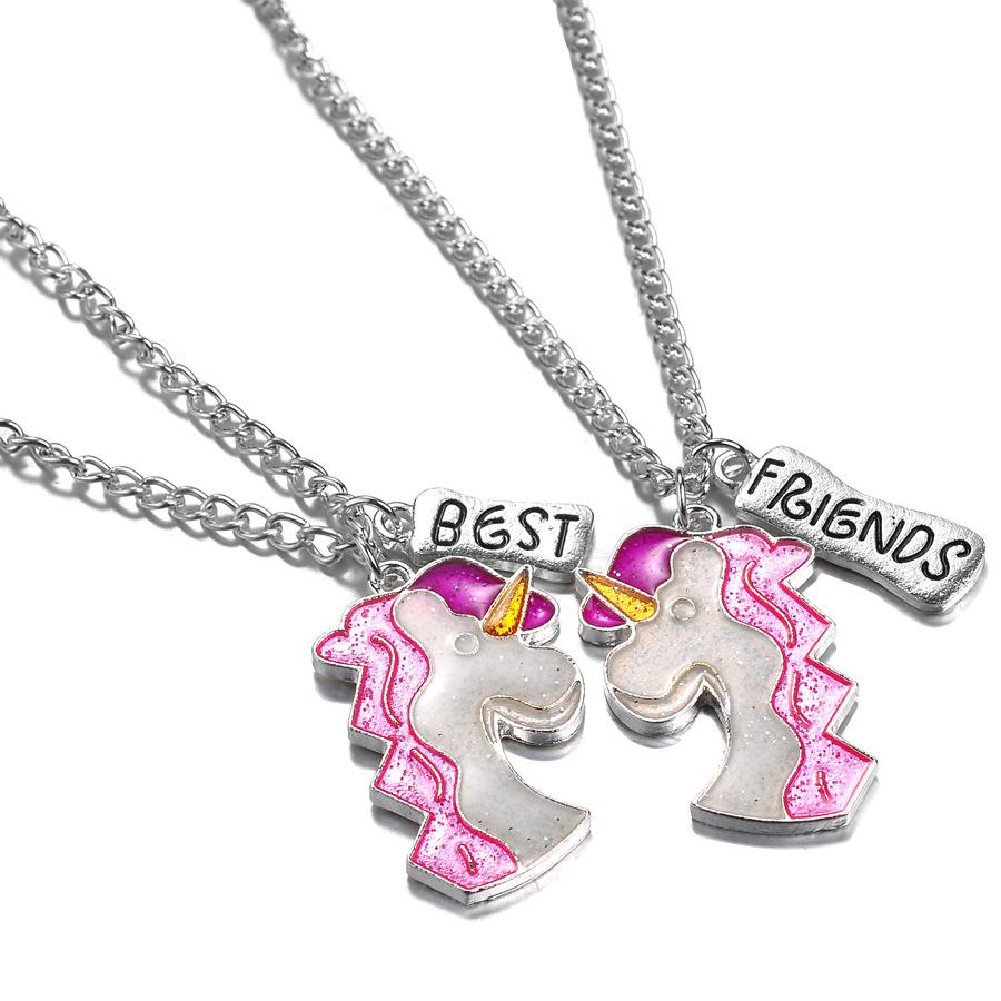 European & American Style Rhinestone Enamel Crystal Unicorn Necklace for Women