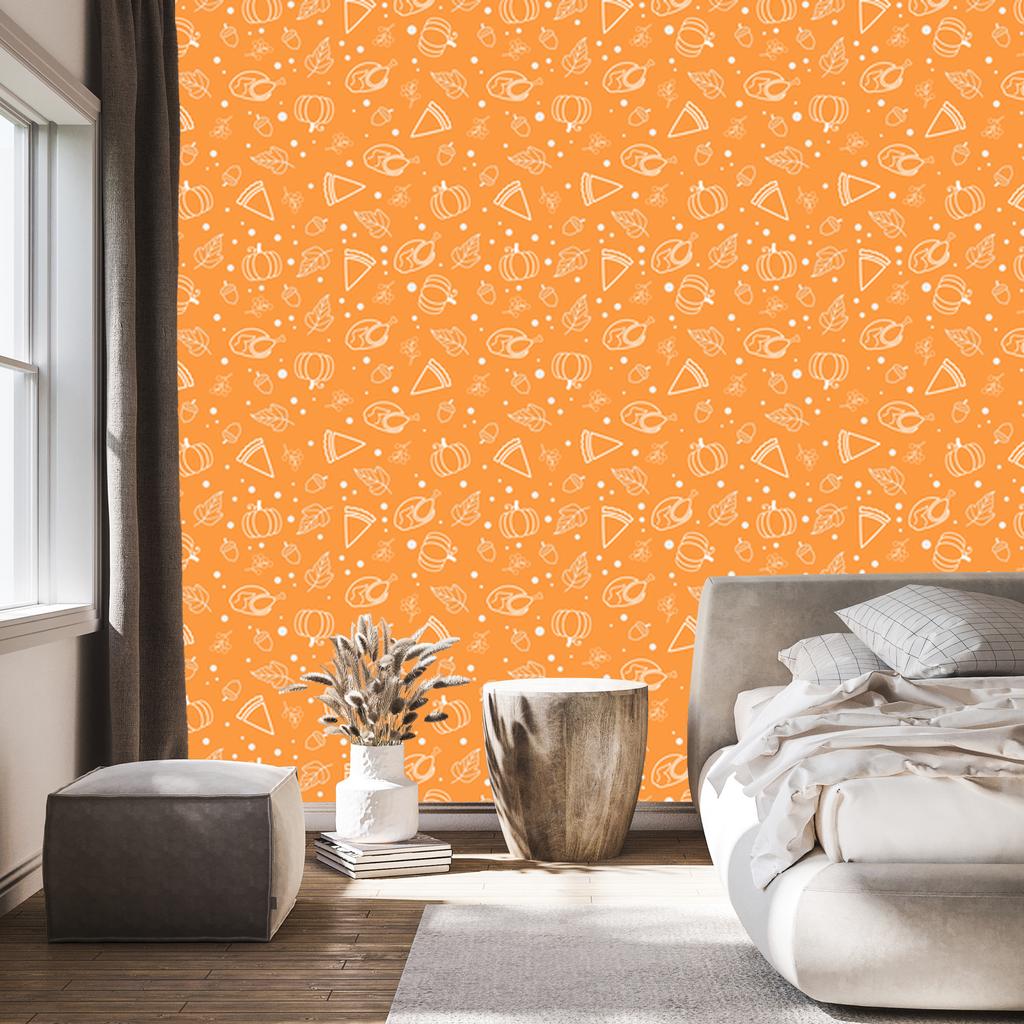 Autumn Symbols Wallpaper Gold and Cream for Living Room and Bedroom 50x1000