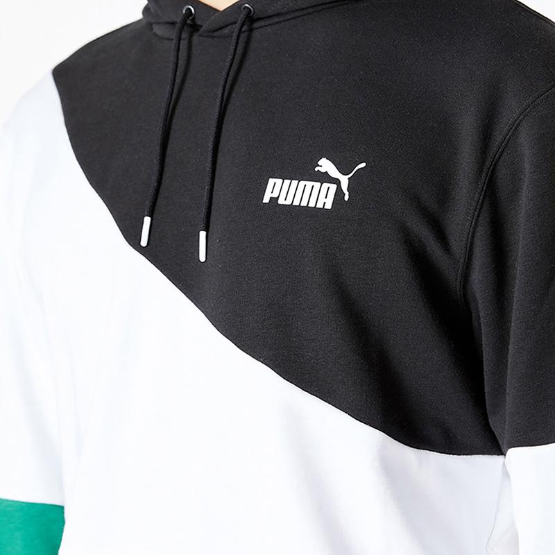 Puma Logo Printed Contrast Hoodie Men Tops Green 675746-37