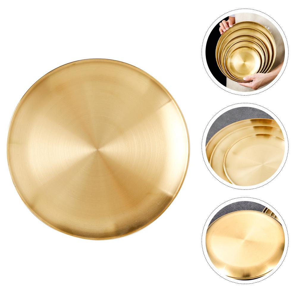 3 Pcs Plate Korean Style Dish Stainless Steel Kitchenware Vintage Nut Round Gold Dinner