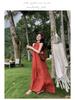 2025 Summer Retro Red Halter Dress: Elegant Long Dress for Travel Photography